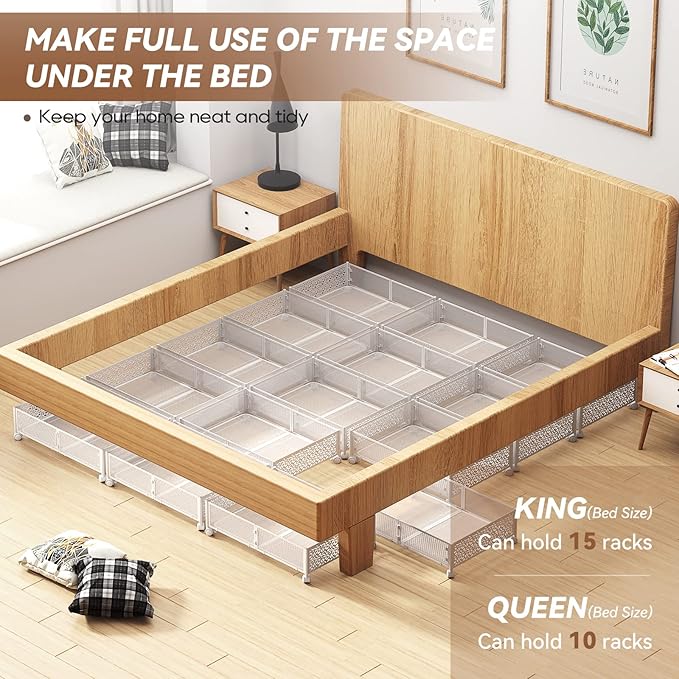 PHINOX Under Bed Storage with Wheels,Patterned,Sturdy Metal,4 Pack,White | Tool-free assembly, glide smoothly, easy reach, foldable, maxmazie low-profile beds, dorm, keep seasonal clothes, shoes fresh - Image 5