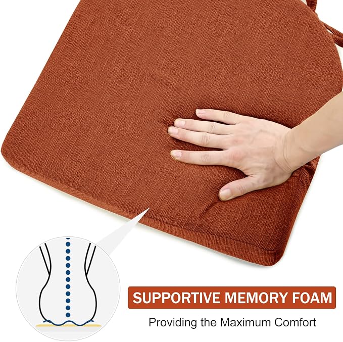 downluxe Indoor Chair Cushions for Dining Chairs, Soft and Comfortable Textured Foam Kitchen Chair Pads with Ties and Non-Slip Backing, 16" x 16" x 2", Orange, 6 Pack - Image 4