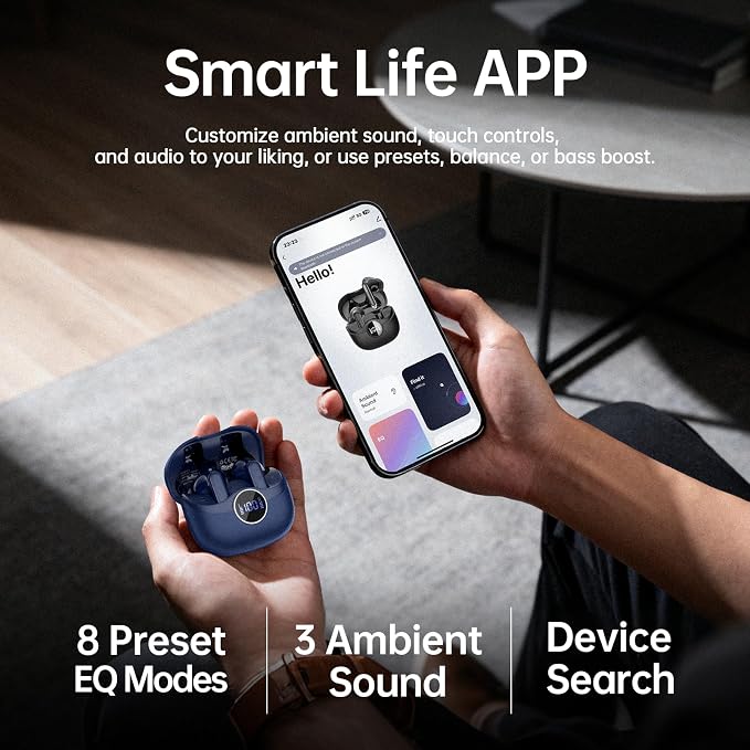 xinwld Adaptive Hybrid Active Noise Canceling 2026 Wireless Earbuds, 6 Mics ENC Clear Call Ear Buds, Hi-Res Audio Deep Bass Bluetooth 5.4 Headphones, 40H Playtime, Wireless Charging, LED, USB-C, Blue - Image 8