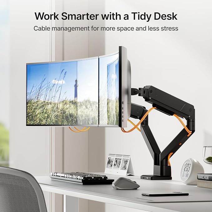 monTEK Dual Monitor Mount with USB Monitor Arms for 17 to 35 Inch Screen | Adjustable Heavy Duty Monitor Desk Mount for 2 Monitors, Holds 35 Lbs, with Cable Management, VESA 75/100mm - Image 6