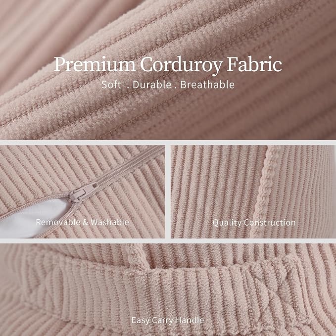 Pat. Pend. Corduroy Back Support Pillow for Sitting, Ideal for Expecting Moms, Low Back Cushion for Bed Sitting, Reading & Relaxing, Ergonomic Triangle Backrest, Washable Cover, Pink - Image 7