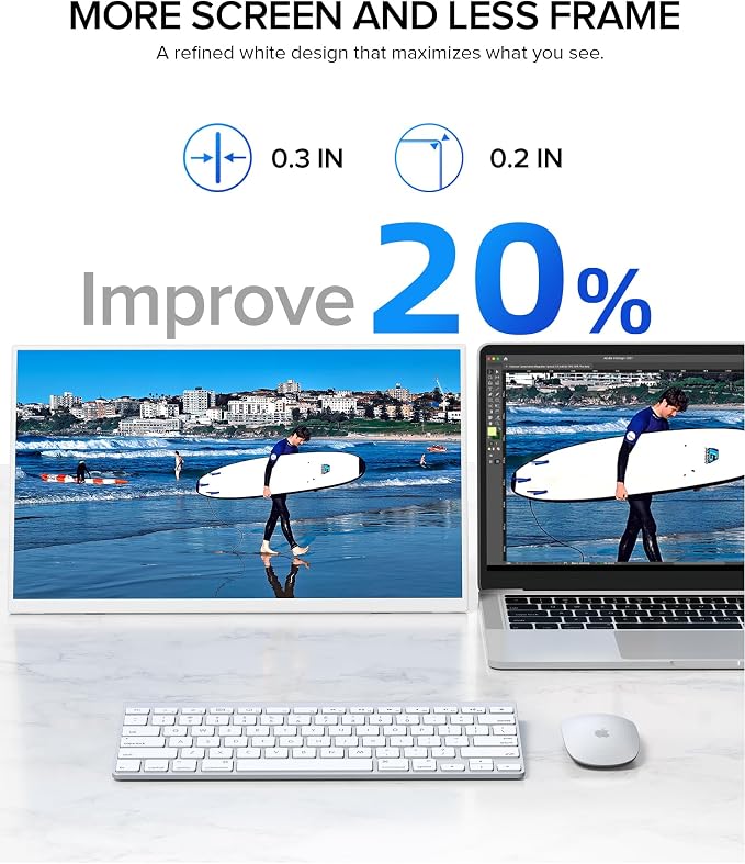 UPERFECT Portable Monitor 15.6", 125% sRGB 1080P Laptop Monitor (White) | Ultra-Slim Display, USB-C & MINI HDMI, 350 Nits, VESA & Case, Travel Small Second Screen for Computer, Mini PC, Game Consoles - Image 3