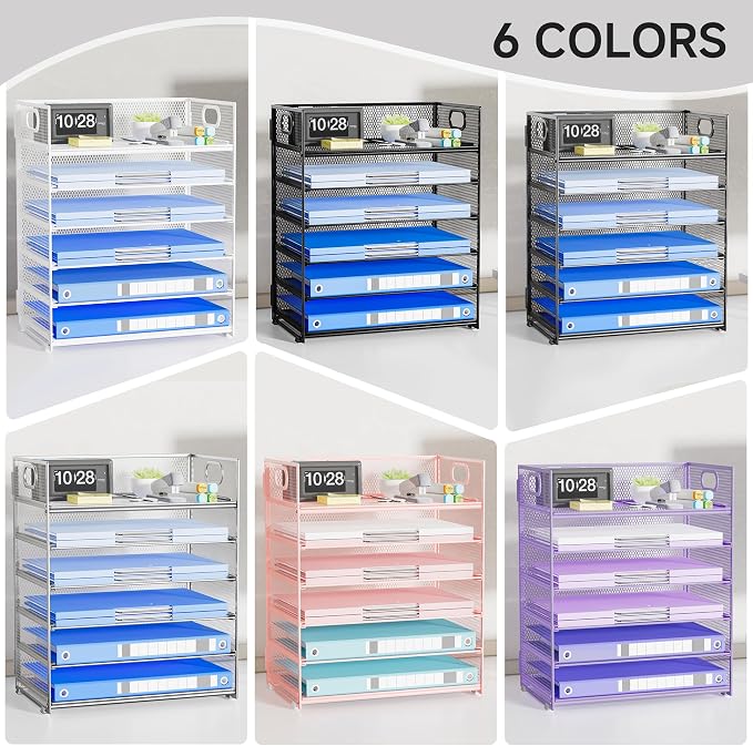 Paper Organizer for Desk with Handle, 6-Tier | Metal Mesh File Organizer, Stackable Letter Tray for Office Documents & Stationery Storage - Image 5