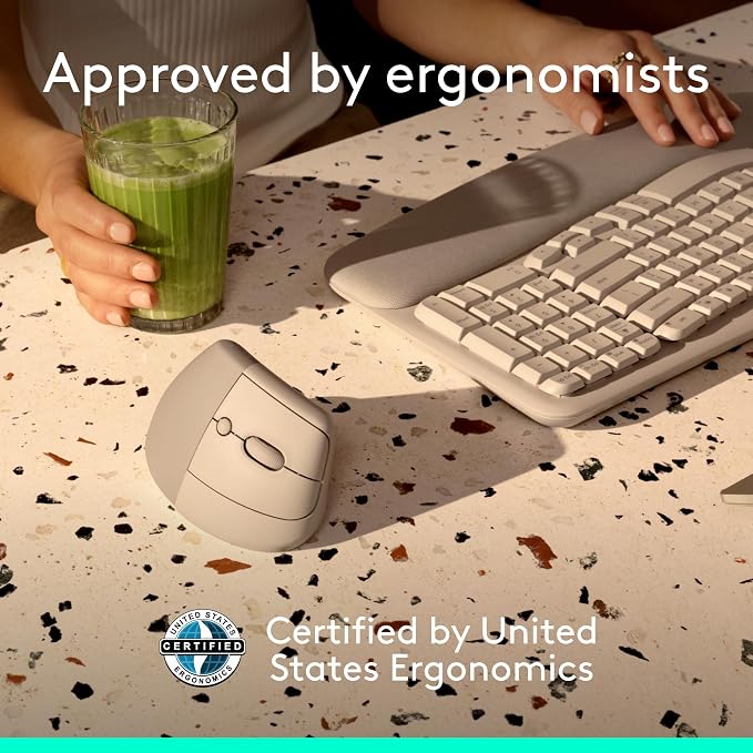 Logitech Lift Vertical Ergonomic Wireless Mouse - Sand | Connect via Bluetooth or included Logi Bolt USB-A receiver, quiet clicks, 4 of 6 buttons customizable, Windows Mac compatible - Image 12