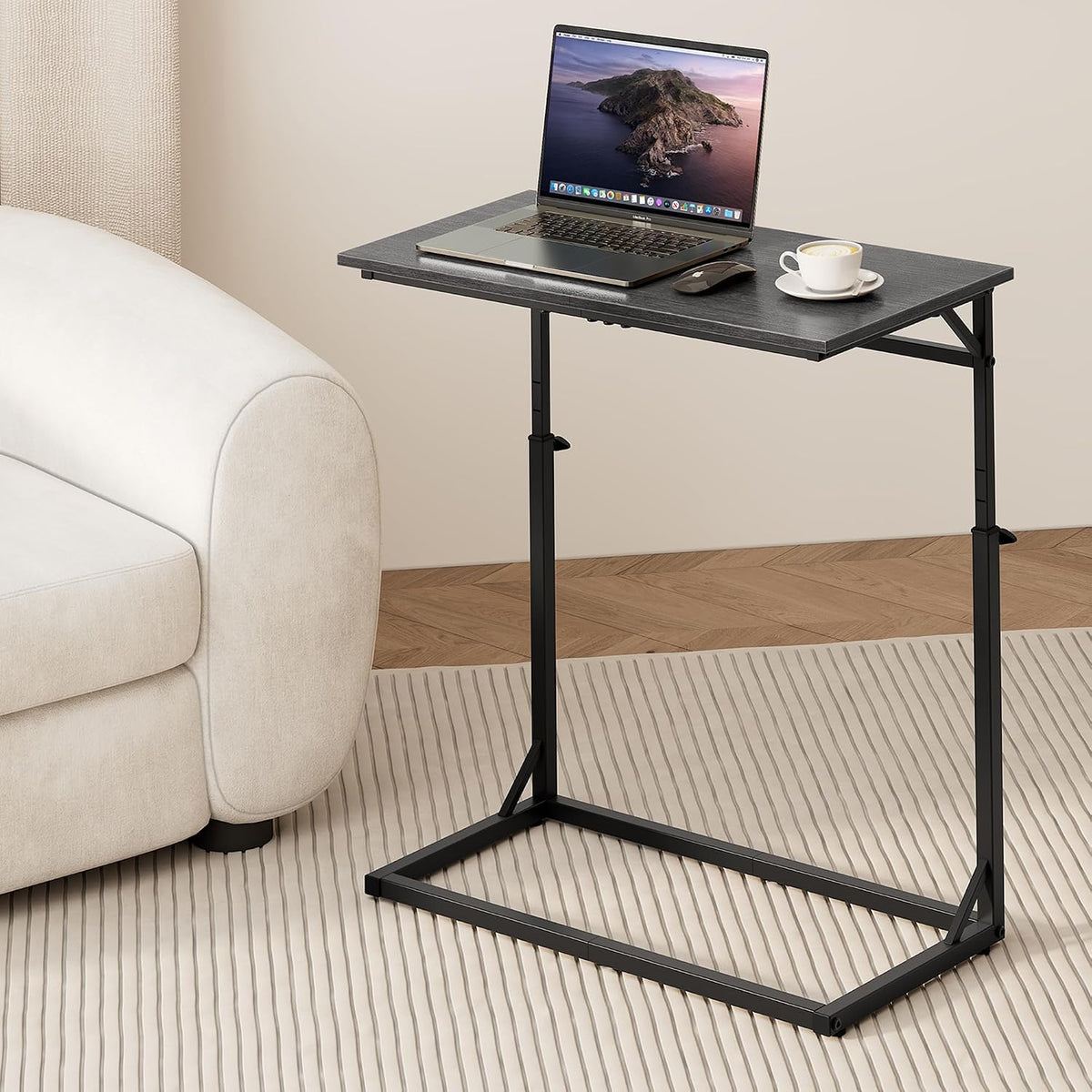 C Shaped End Table for Couch, 33.5''Tall C-Table End Table Adjustable Height Side Tables, Large Surface Sofa Tables TV Tray, Slide Under Couch Tables for Sofa, Living Room,Bedroom,Gray Walnut - Image 2