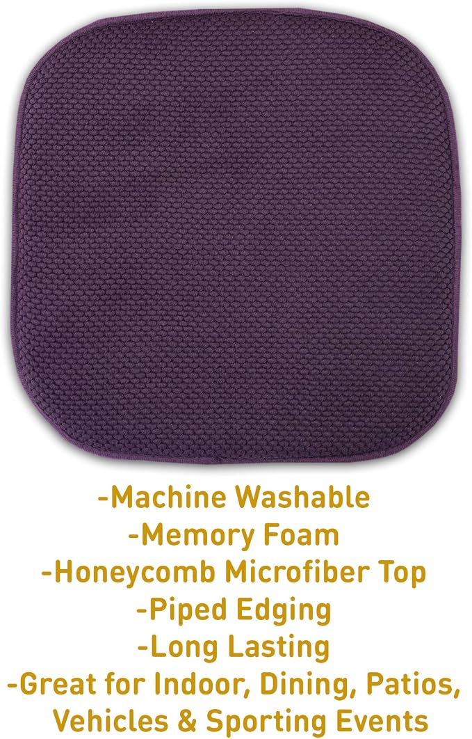 Sweet Home Collection Cushion Memory Foam Chair Pads Honeycomb Nonslip Back Seat Cover 16" x 16" 4 Pack Eggplant Purple - Image 3