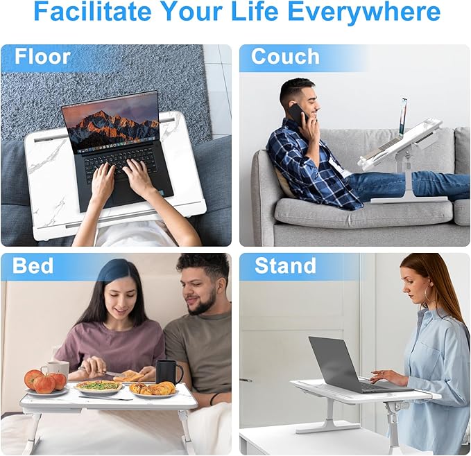 HETTHI Laptop Bed Desk, Adjustable Laptop Lap Desk with Drawer, X-Large Foldable Bed Table Tray for Bed Couch Floor Desk Writing Working Reading Eating Painting (Marble, 23.6"×15.7") - Image 6