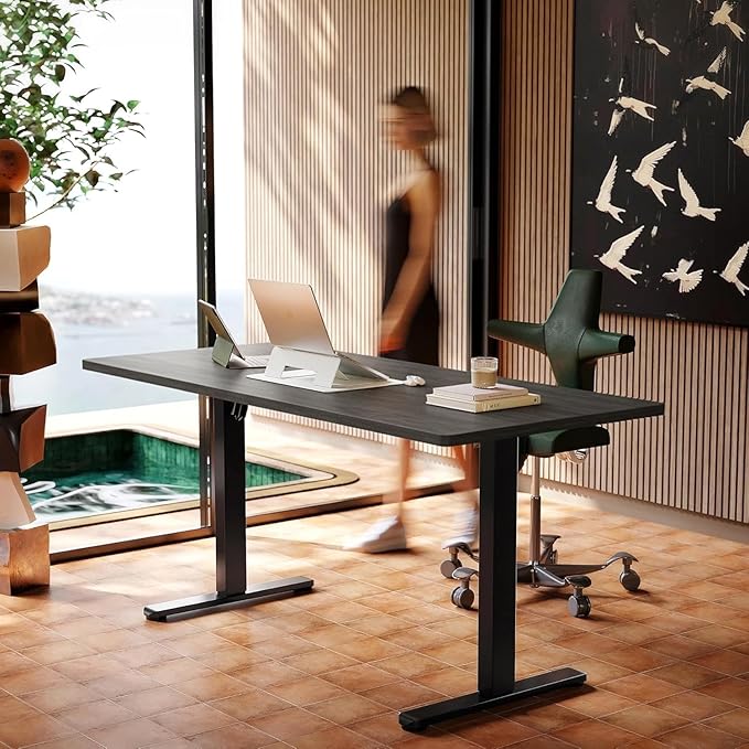 HUANUO 71x30 Inch Electric Standing Desk, Height Adjustable, Walnut | 176 Lbs Capacity, Smooth Home Office Desk, 4 Memory Presets & Headphone Hooks, 28.3–46.5 Inch Height Range, Easy to assemble by HUANUO