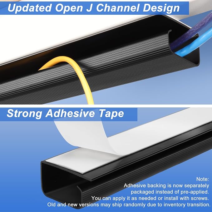 Cable Management Under Desk 94.5in (6X L15.8in) J Channel, ZhiYo Cord Organizer for Desk, Self-Adhesive Cable Organizer, Cord Management Wire Organizers for Cords, Wire Management Cable Raceway Black - Image 4