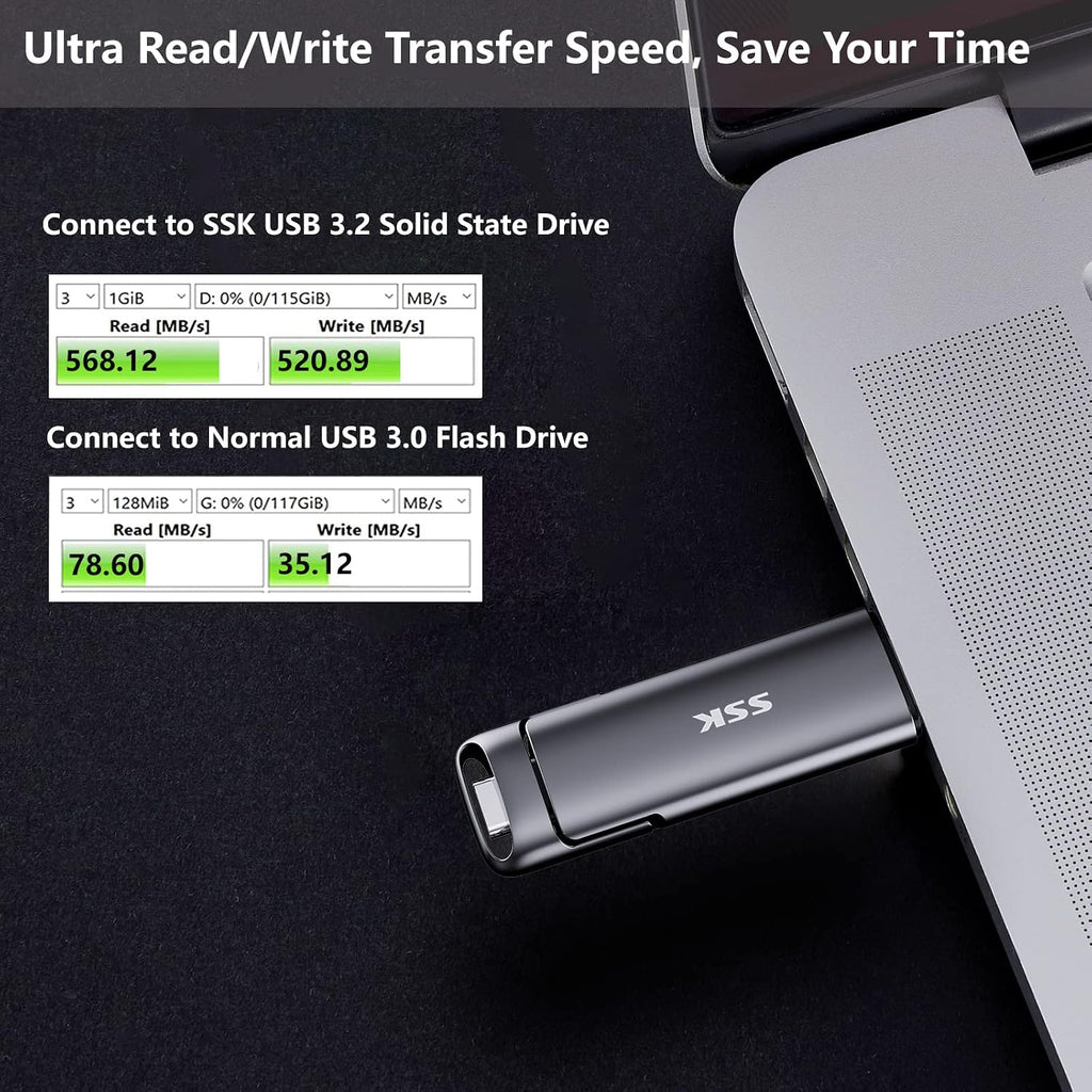 SSK 1TB External SSD Drive up to 550MB/s Dual USB C+A 3. 2 Thumb Drive - Image 6