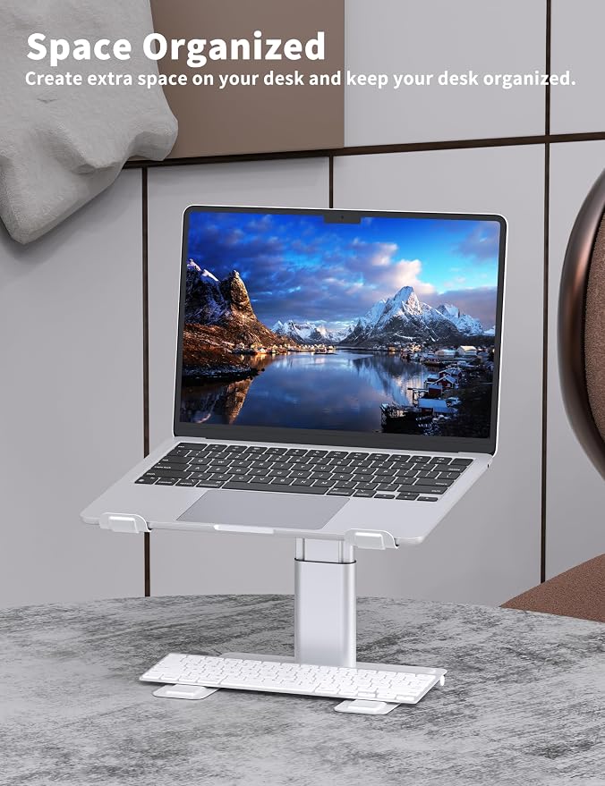 ALASHI Laptop Stand for Desk, Computer Stand Adjustable Height, Ergonomic Notebook Laptop Riser, Aluminum Metal Holder Compatible with 10 to 17.3 Inches Notebook PC Computer, Silver - Image 5