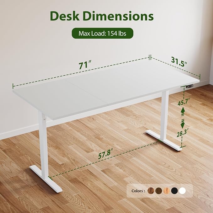 Agilestic 71 * 32 Inch Height Adjustable Electric Standing Desk, White | Sit Stand Up Computer Desk, Memory Presets, Stable Steel Frame,154 lbs, Easy Assembly, Splice Board, Long desk, Home Office - Image 3