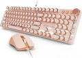 EWEADN Wired Typewriter Keyboard and Mouse Combo, Typewriter Style Mechanical Keyboard,104 Keys Backlit LED Keyboards, Media Control Knob, Wired Keyboard Pink Switch for Windows/PC-Rose Gold by SEUNKWANG
