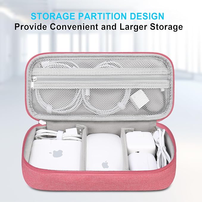 Lacdo Electronic Organizer Travel Cable Organizer Bag Pouch Tech Electronic Accessories Carry Case Portable Double Layers Charger Case for Cable, Cords, Charger, Earphone, Power Bank, Pink - Image 3
