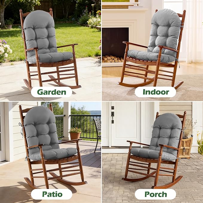 Rocking Chair Cushions, Indoor/Outdoor Adirondack Chair Cushion, Waterproof and Fade-Resistant Rocking Chairs Pads, Non-Slip Tufted High Back Patio Chairs Cushion with Ties, 44x19x4 Inch, Light Grey - Image 7
