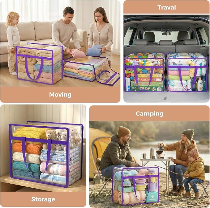 6 Pack Clear Storage Bags for Clothes, 45L Closet Organizers and Storage | Plastic storage with zipper and handle, moving bags, under-bed storage, closet organizer for blankets, comforters, toys - Image 6