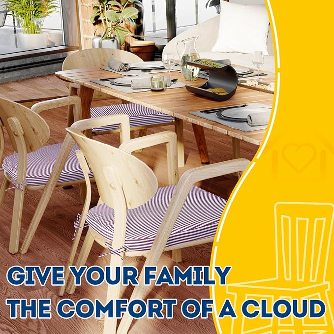 AAAAAcessories D-Shaped Chair Cushions, 2" Thick Dining Chair Pads with Ties and Removable, Machine-Washable Cover, 17" x 16", Set of 8, Pinstripe Red - Image 6