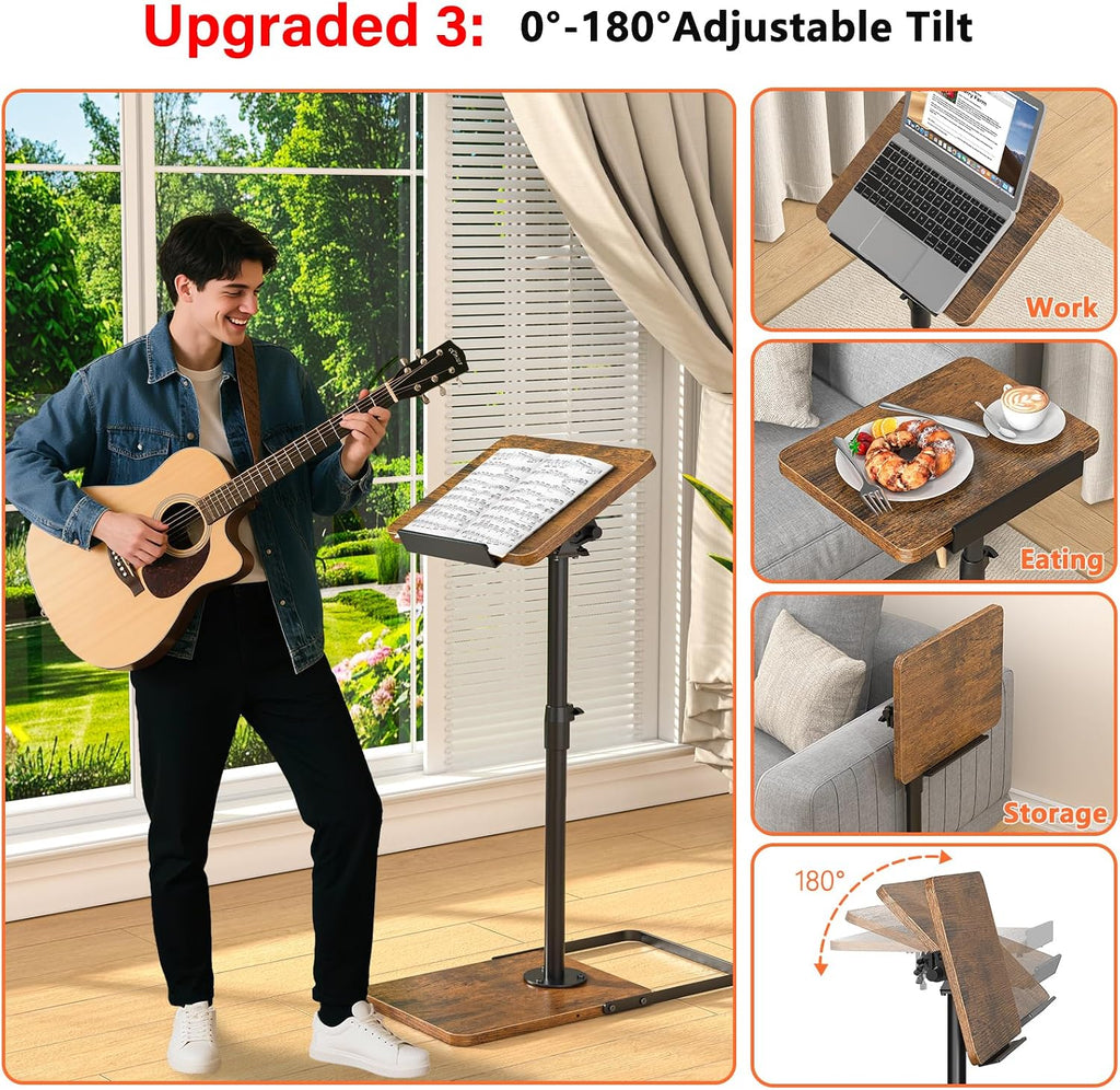 TV Tray Table for Couch, Height Adjustable/360° Swivel/180° Flip-Over Panel Design C-Shaped End Table, Sofa Arm End Side Table with Phone & Tablet Slot for Eating, Laptop,Couch Bed (Vintage Brown) - Image 4