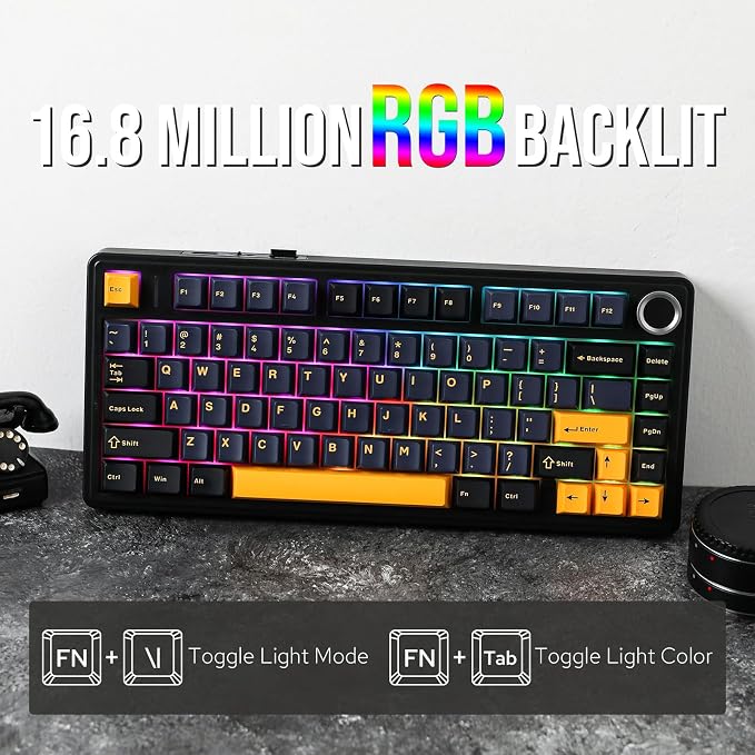 EPOMAKER x Aula F75 Gasket Mechanical Keyboard, 75% Wireless Hot Swappable Gaming Keyboard with Five-Layer Padding&Knob, BT/2.4GHz/USB-C, RGB (Black, Ice Vein Switch) - Image 5