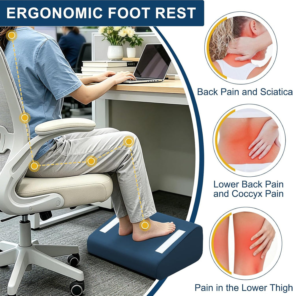Under Desk Foot Rest, 6-in-1 Ergonomic Footrest, 5 Adjustable Heights-Blue - Image 5