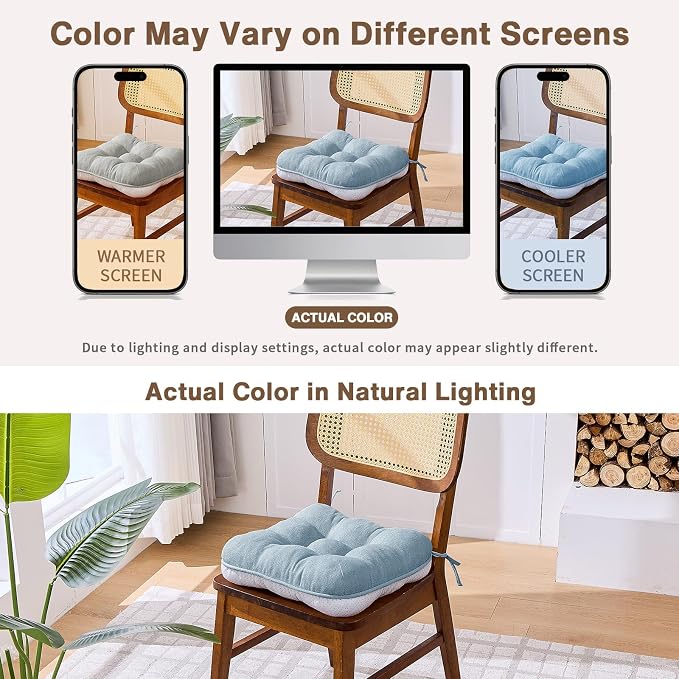 BETU Chair Cushions for Dining Chairs Set of 2,3.5" Thick Kitchen Table Chair Pads with Ties,Non Slip Backing and Covers, Seat Cushion for Dining Room,Bar,Patio Chairs,15.5"X15.5"X3.5",Smoky Blue - Image 5