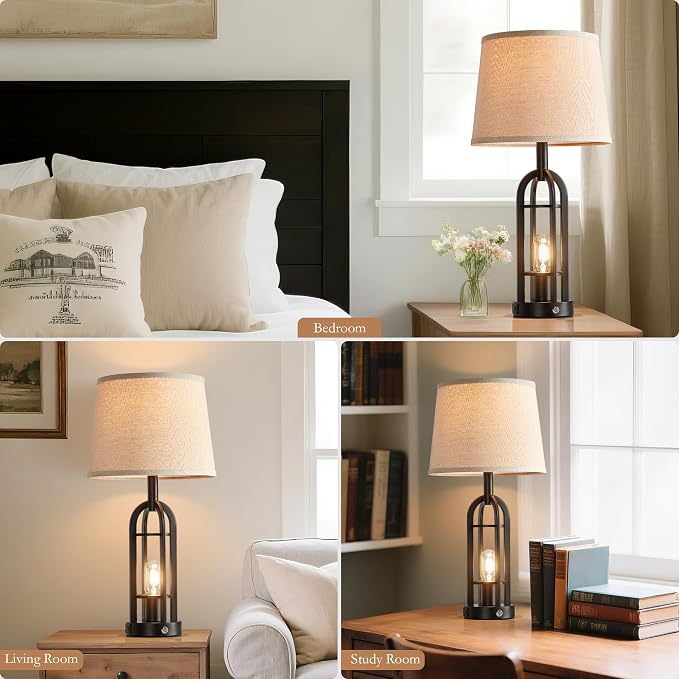 SRJJA 24" Table Lamps for Living Room Set of 2, Farmhouse Industrial 3-Way Dimmable Touch Bedside Lamps with USB A+C for Bedroom Nightstand，4 Bulbs Included - Image 5