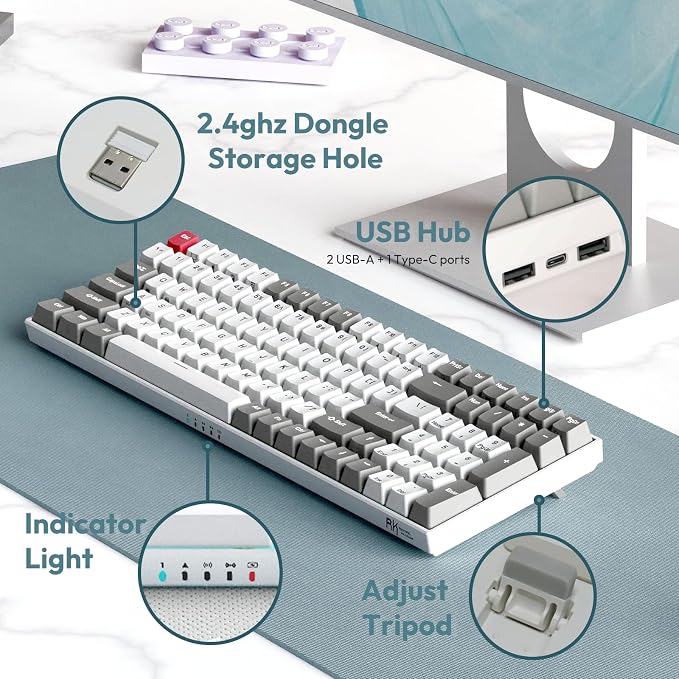 RK ROYAL KLUDGE RK100 Wireless Mechanical Keyboard RGB Backlit Bluetooth5.1/2.4G/Wired 96% Full Size 100-Key Hot Swappable Gaming Keyboard Red Switch Classic - Image 6
