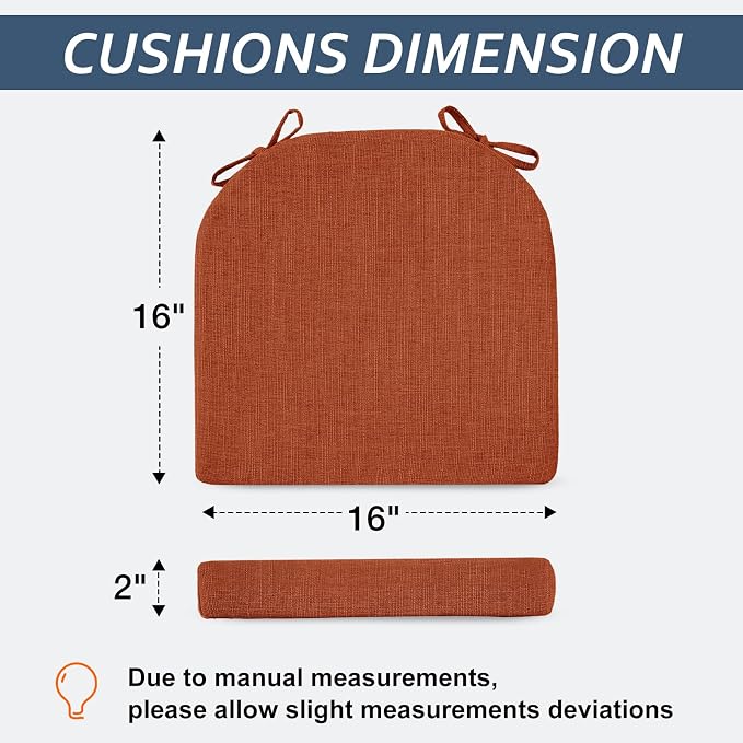Basic Beyond Chair Cushions for Dining Chairs 4 Pack, Kitchen Chair Cushions with Ties and Non Slip Backing, 16 x 16 inches Chair Pads for Dining Chairs (Orange) - Image 2