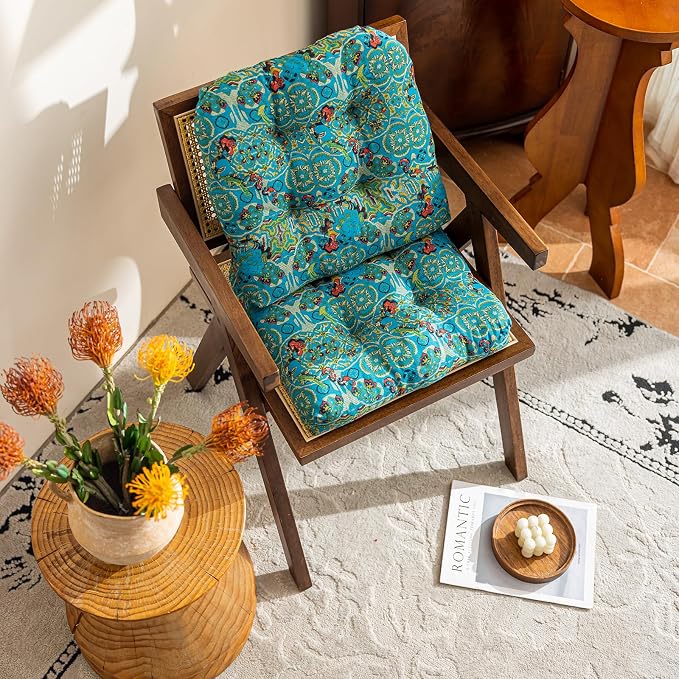 vctops Boho Geometric Chair Cushions with Ties U-Shaped Soft Cozy Cotton Linen Chair Pads Non Slip Seat Cushions for Indoor Dining Room and Kitchen Chairs (Turquoise,18"x18") - Image 5