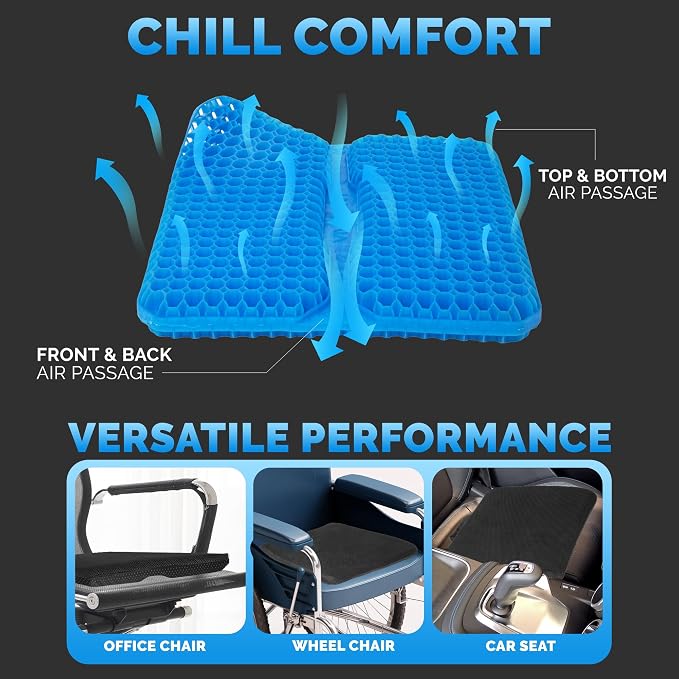 Gel Seat Cushions for Long Sitting- Extra Large & Ultra Thick(2 Inch) Orthopedic Chair Pad for Pressure Relief, Sciatica & Back Pain – Non-Slip, Cooling, Portable for Office, Car, Truck, Wheelchair - Image 7