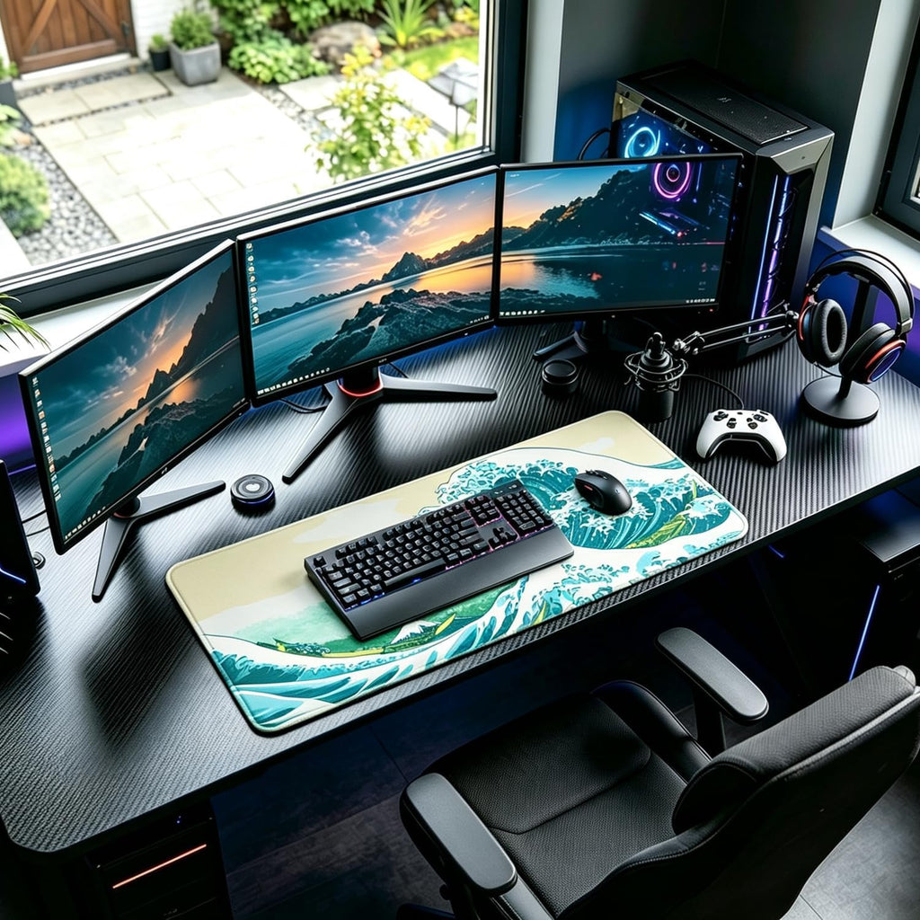 Large Extended Gaming Mouse Pad, 31.5" x15.7" Large Mat with Superior Micro-Weave Cloth, Water Resist Keyboard Mousepad with Non-Slip Base, Laptop Pad for Office Home Gaming, Waves - Image 7