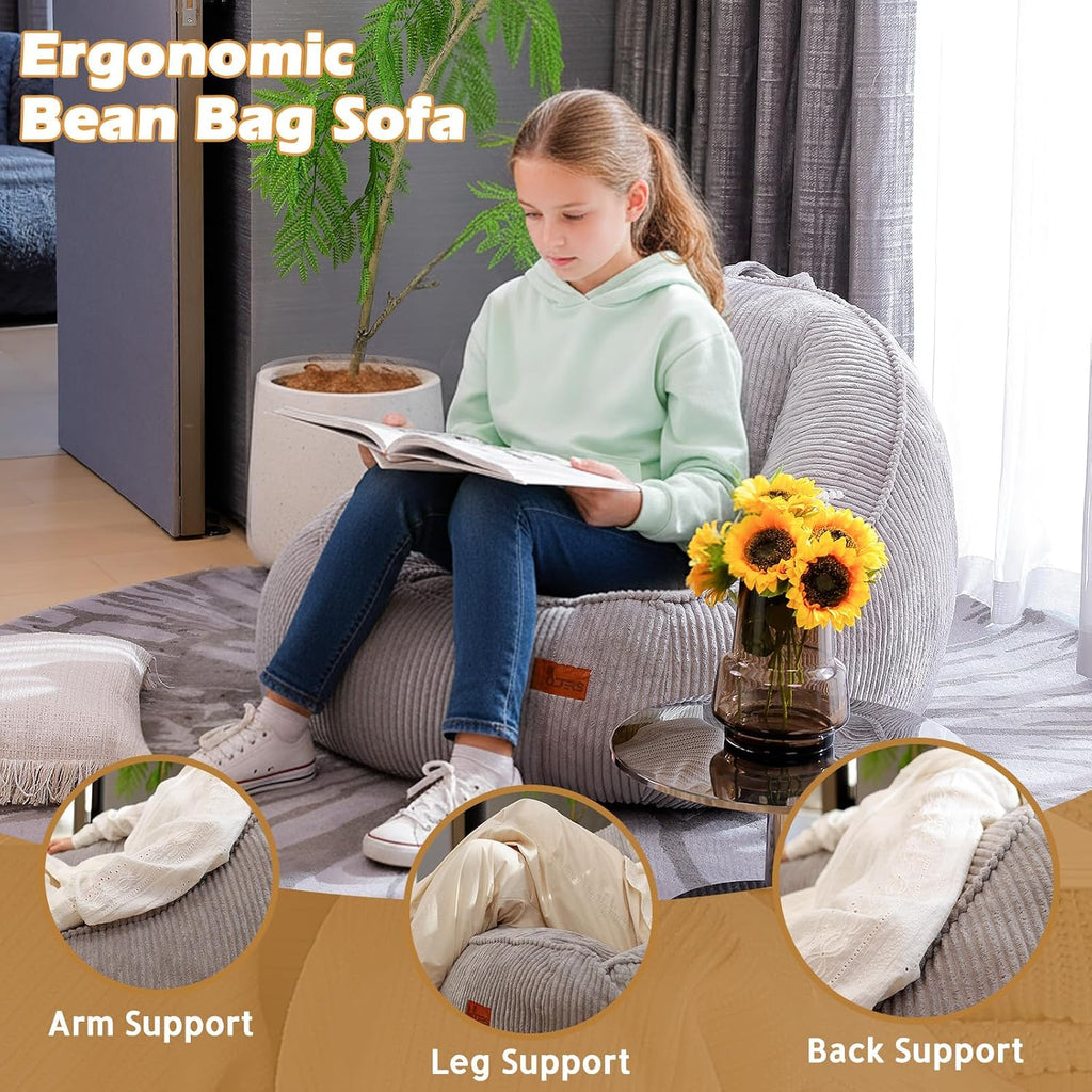 Bean Bag Chair, Cozy Fluffy Beanbag Chairs with Filler for Teens and Kids, Floor Lazy Sofa for Living Room Gaming & Reading (S-Light Grey) - Image 3