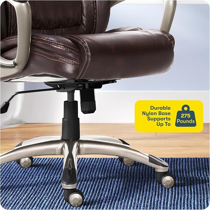 Serta Ergonomic Executive Office Chair with Lumbar Support, Leather Chair | Garret, Back Pain Relief, Foam Seat Cushion, Padded Arms, Adjustable Height and Reclining, Office Chair with Wheels, Brown - Image 10