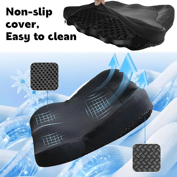 Gel Seat Cushion, Thickened Big Breathable Honeycomb Design Absorbs Pressure Points Gel Cushion with Anti-Slip Cover Seat Cushion for Office Chair Home Car Wheelchair Stadium Bleachers - Image 4