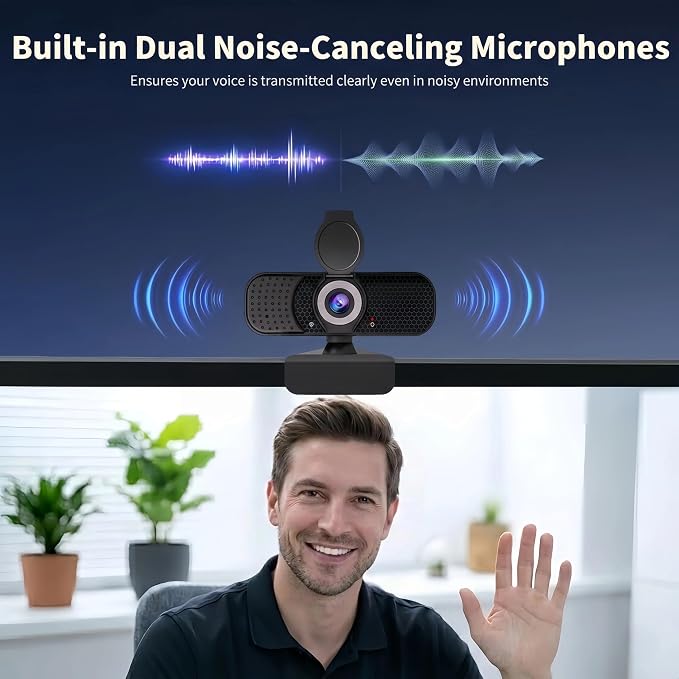 4K Webcam with Autofocus & Tripod, Camera for PC Laptop with Dual Microphone, USB Computer Camera with Low Light Correction, Auto White Balance, Video Camera for Streaming, Meetings, Office, Zoom - Image 5