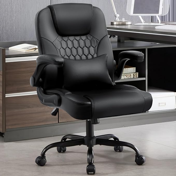 Leather Office Chair Swivel Lumbar Support for Short People Black | Executive Office Chair PU,Leather Office Chair with Wheels,360° Swivel Rolling Chair with Padded Arm,Ergonomic Computer Chair by NexthroOfficeChair