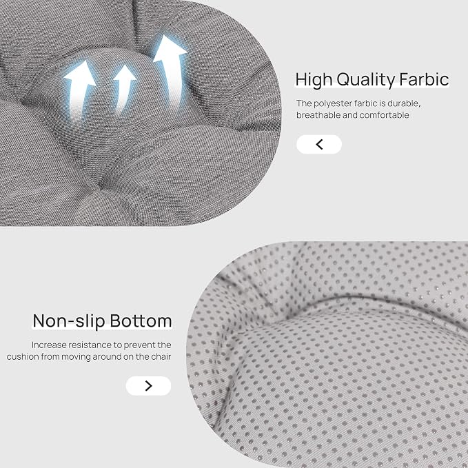 Love's cabin Memory Foam Chair Cushions Set of 4, 19 Inch, Grey | 19"x19"x3.5", Indoor & Outdoor Chair Seat Pads with Non-slip Bottom and Ties, for Dining, Kitchen, Office and Patio Chair - Image 3