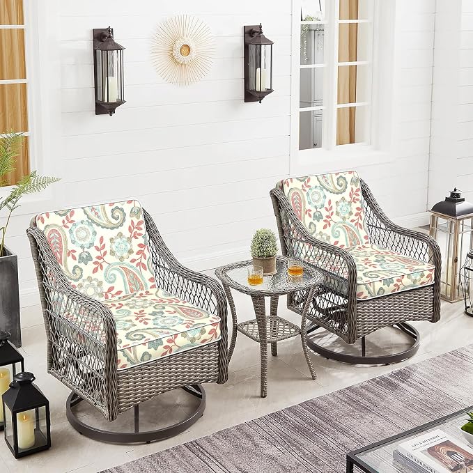 Outdoor Seat Cushions 19 x 19 x 3 Inch, Water Repellent Patio Chair Foam Cushions with Straps, Outdoor Cushions for Patio Furniture Garden Sofa, Set of 2, Paisley Vintage - Image 2