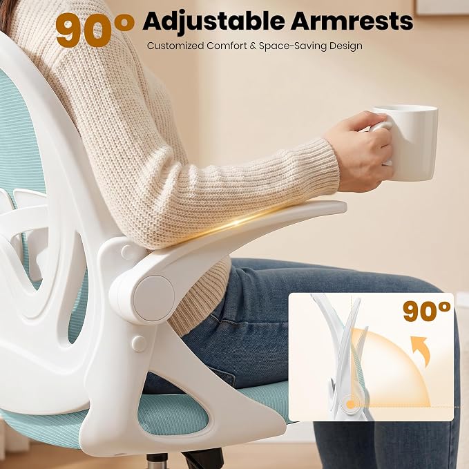 Drafting Chair Tall Office Chair with Flip-up Armrests Executive Ergonomic Computer Standing Desk Chair with Lumbar Support and Adjustable Footrest Ring（Light Blue） - Image 9