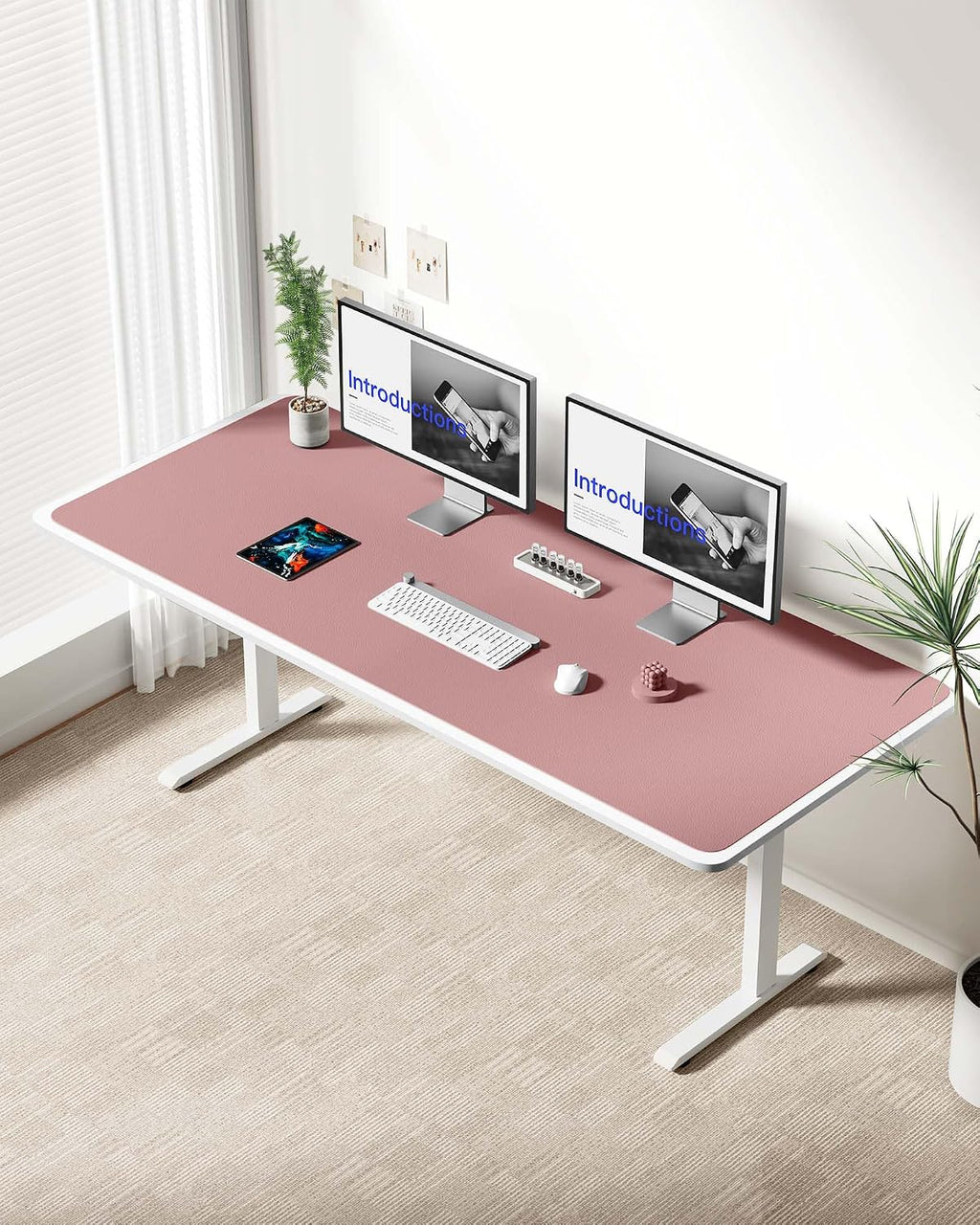 YSAGi Leather Desk Protector, Office Mat, Large Mouse Mat, Non-Slip PU Leather Blotter, Laptop Desk Mat, Waterproof Writing Pad for Office and Home(Pale Mauve, 63" x 24") - Image 3