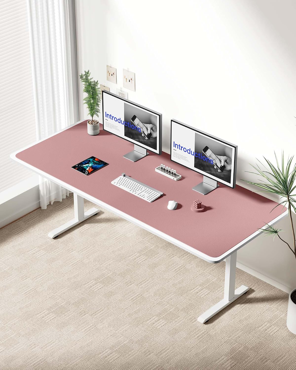 YSAGi Leather Desk Protector, Office Mat, Large Mouse Mat, Non-Slip PU Leather Blotter, Laptop Desk Mat, Waterproof Writing Pad for Office and Home(Pale Mauve, 63" x 24") - Image 3