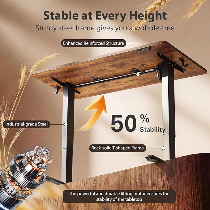 Cubiker Standing Desk, 48x24 Inches Sit Stand Home Office Desk, Electric Stand up Desk, Adjustable Desk with Splice Board, Black Frame/Rustic Brown Top - Image 7