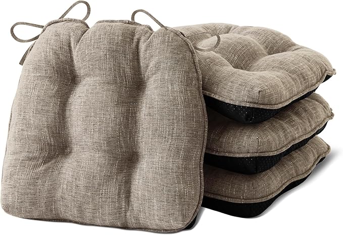 IPYNBAP Chair Cushions for Dining Chairs Set of 4, Kitchen Chair Cushions, Chair Pads with Ties and Non Slip Backing, Tufted Memory Foam Seat Cushion 4 Pack, 18" x 18" x 4", Khaki by IPYNBAP