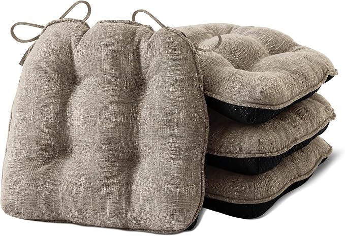 IPYNBAP Chair Cushions for Dining Chairs Set of 4, Kitchen Chair Cushions, Chair Pads with Ties and Non Slip Backing, Tufted Memory Foam Seat Cushion 4 Pack, 15.5" x 15.5" x 4", Khaki by IPYNBAP