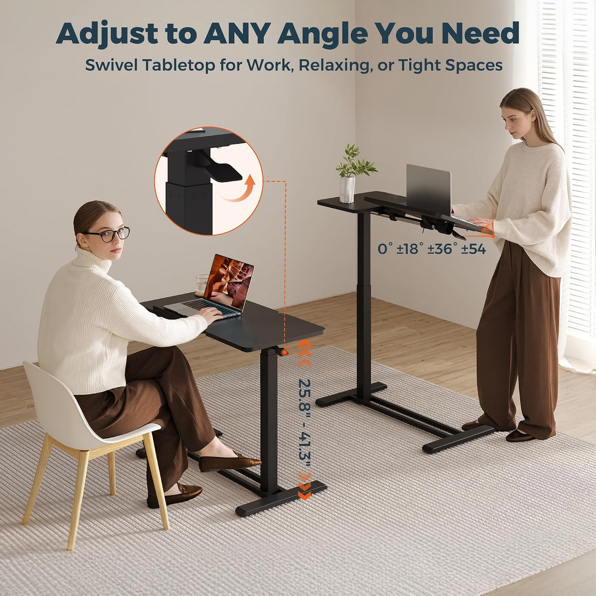 32''Large Pneumatic Overbed Tilting Bedside Table,Desk with Wheels - Image 5