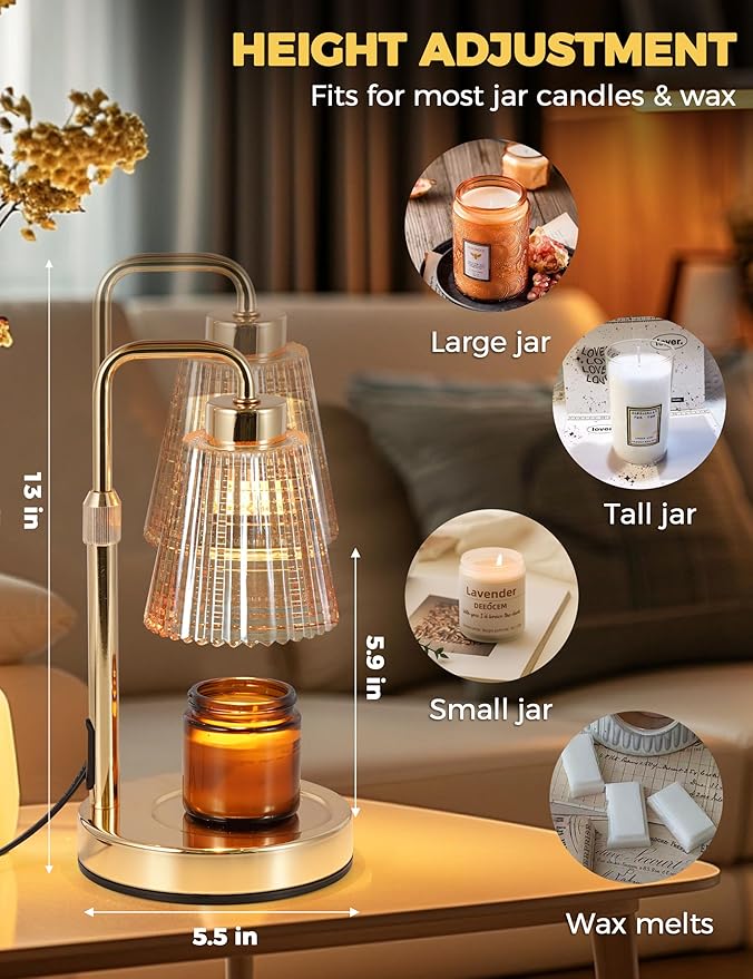 Gold Candle Warmer Lamp with 24h Cycle Timer, Dimmable Wax Melt Warmer | Gold Desk Lamp with 2 Bulbs, Candle Holders Gold Decor for Living Room Office Apartment Dorm Birthday Gifts for Women Mom Her - Image 5