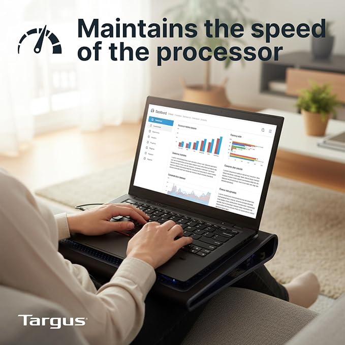 Targus 17 Inch Dual Fan Lap Chill Mat - Soft Neoprene Laptop Cooling Pad for Heat Protection, Fits Most 17" Laptops and Smaller - USB-A Connected Dual Fans for Heat Dispersion (AWE55US) - Image 7