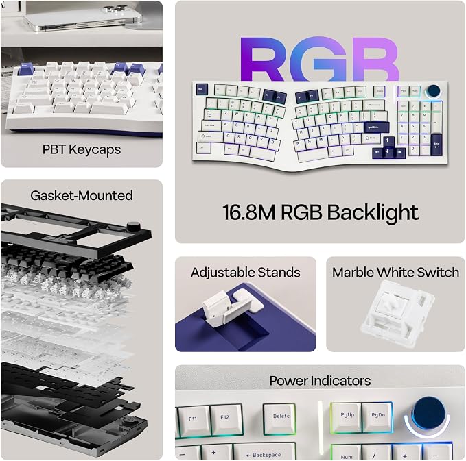 MechLands Feker Alice98 Ergonomic 98 Keys Custom Mechanical Keyboard | VIA Programmable, USB-C Wired Gaming Keyboard, Hot Swappable, 5 Layer Paddings, Control Knob, NKRO, RGB for Win/Mac (White) - Image 3