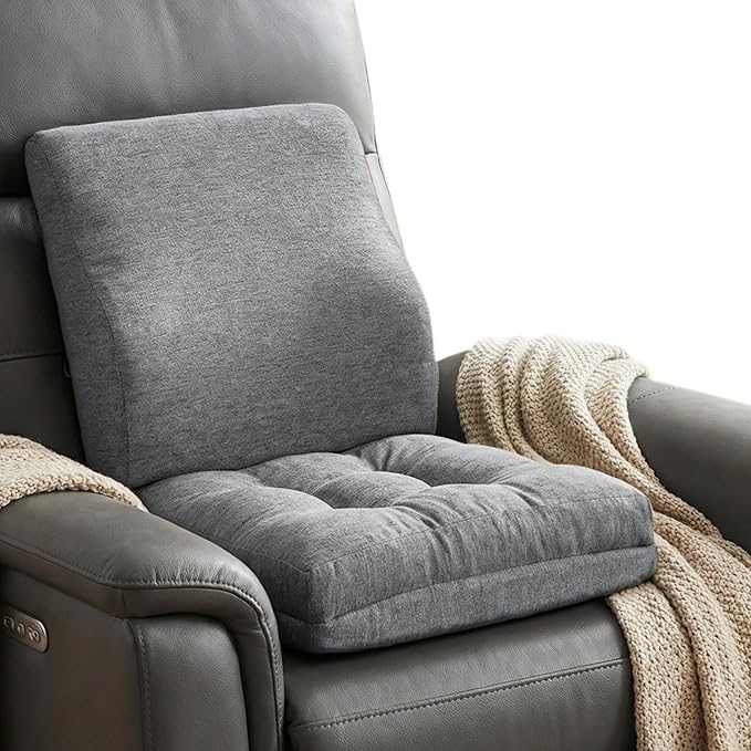 baibu Memory Foam Small Recliner Cushions with Lumbar Support Pillow Set, 18x16x4 Inch Dual-Layer Design Non-Slip Recliner Seat Cushion & Back Support Pillow for Reduce Hip & Lumbar Pain, Grey by baibu