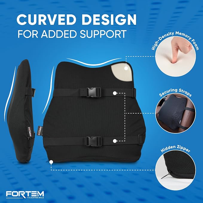 FORTEM Car Seat Cushion & Lumbar Support Pillow for Car, Memory Foam Set | Ergonomic | Better Visibility | Promotes Tailbone & Sciatica Pain Relief | Adjustable Straps | Non Slip | Washable Cover - Image 5